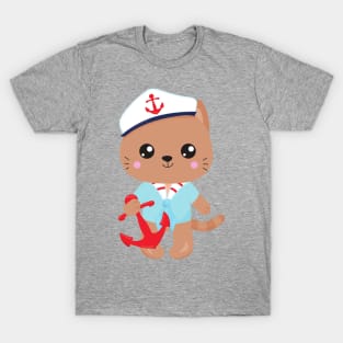 Sailor Cat, Sailor Hat, Cute Cat, Boat Captain T-Shirt